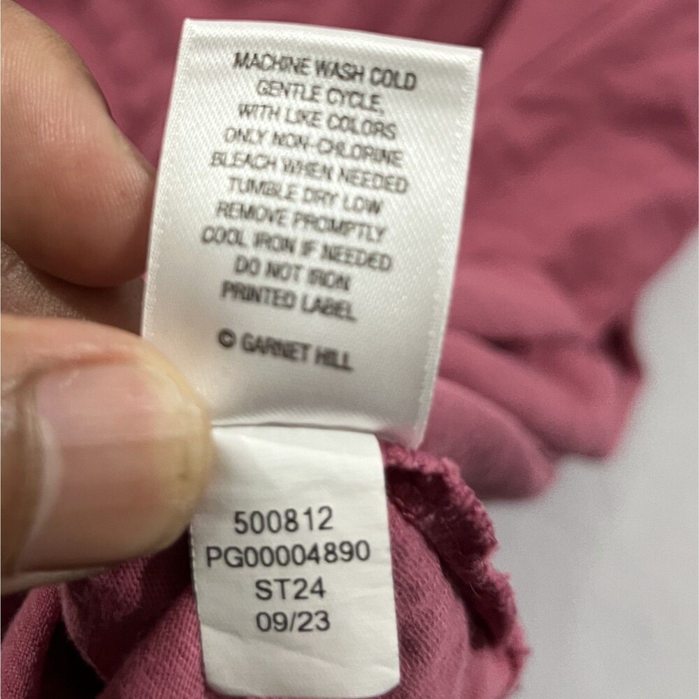 Garnet Hill Top Pink Soft Organic Cotton Blend Long Sleeve Pocket Crew Tee Sz M - Picture 9 of 9